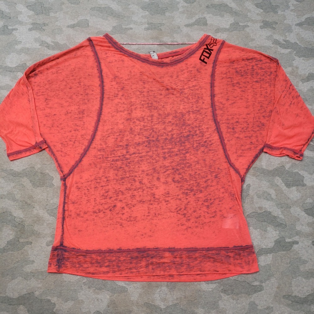 Fox Racing Top Women Medium Pink Burnout Batwing Scoop Neck Half Sleeve Motoross